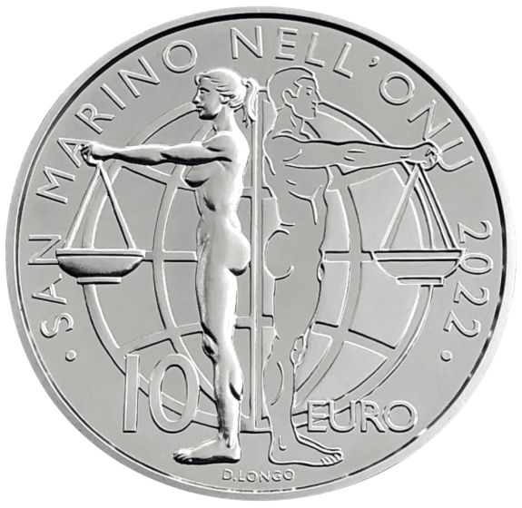 10 euro argento proof San Marino nellâ€™ONU rovescio