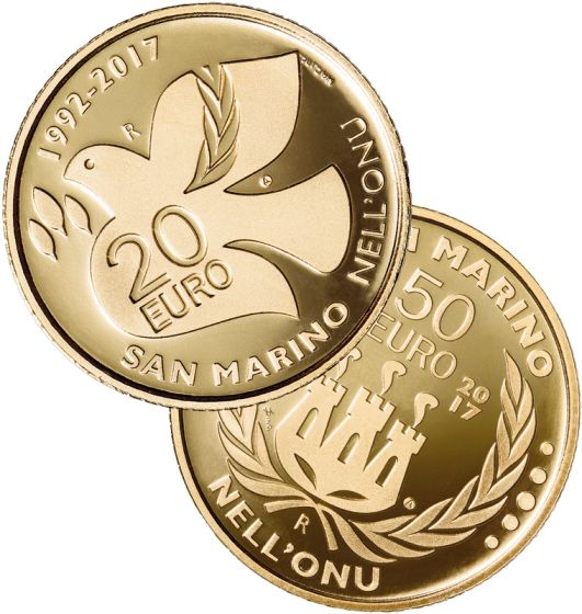 20 e 50 Euro oro "25° ann. San Marino all'ONU"