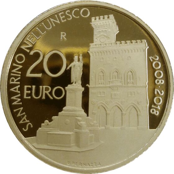 20 Euro oro "10° ann. UNESCO San Marino"