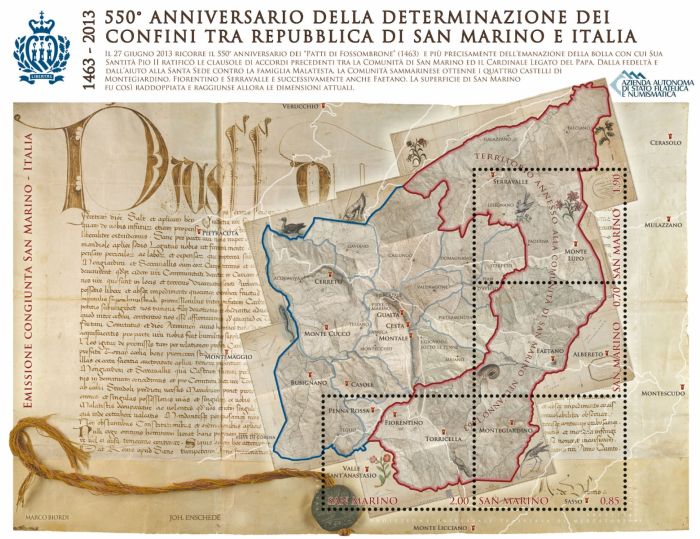 550° Ann. dei confini tra San Marino e Italia - Emissione congiunta San Marino - Italia