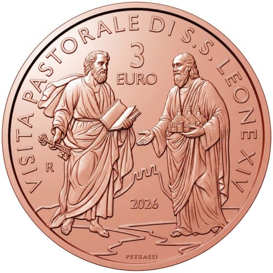 3 Euro "Visita pastorale di Sua Santità Leone XIV nella Repubblica di San Marino"